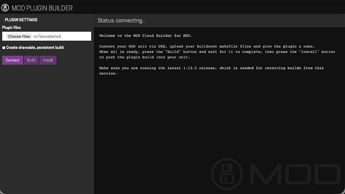 MOD Online Builder - Buildroot Screen